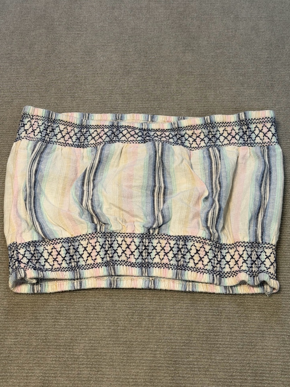 Derek Heart Pastel Stripe Smocked Tube Top Y2K Coquette Boho Bandeau
